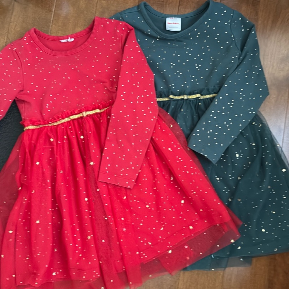 2 Hanna Andersson holiday festive dresses, Xmas, sparkling, tutu 3T